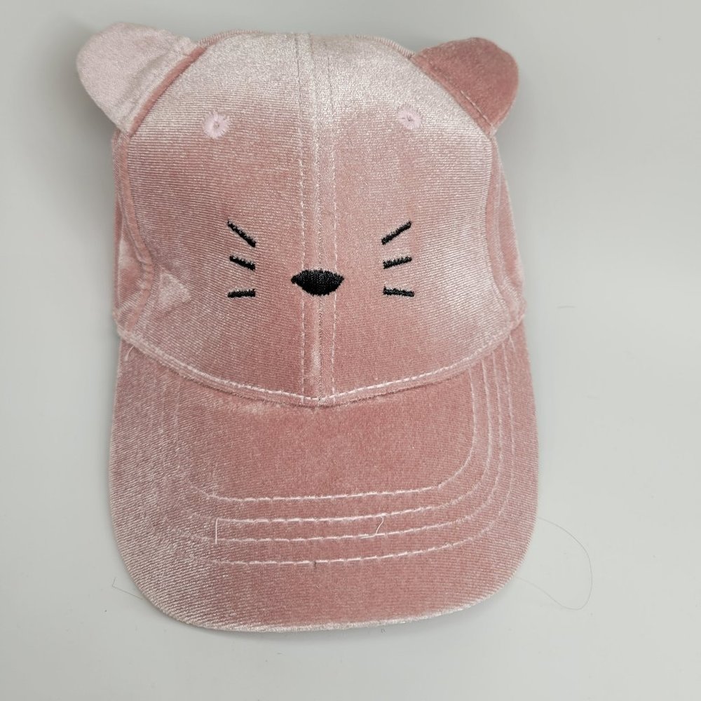 Baseball Cap Hat Womens Pink Kitty Cat Velvet Ears Whiskers Adjustable OS New